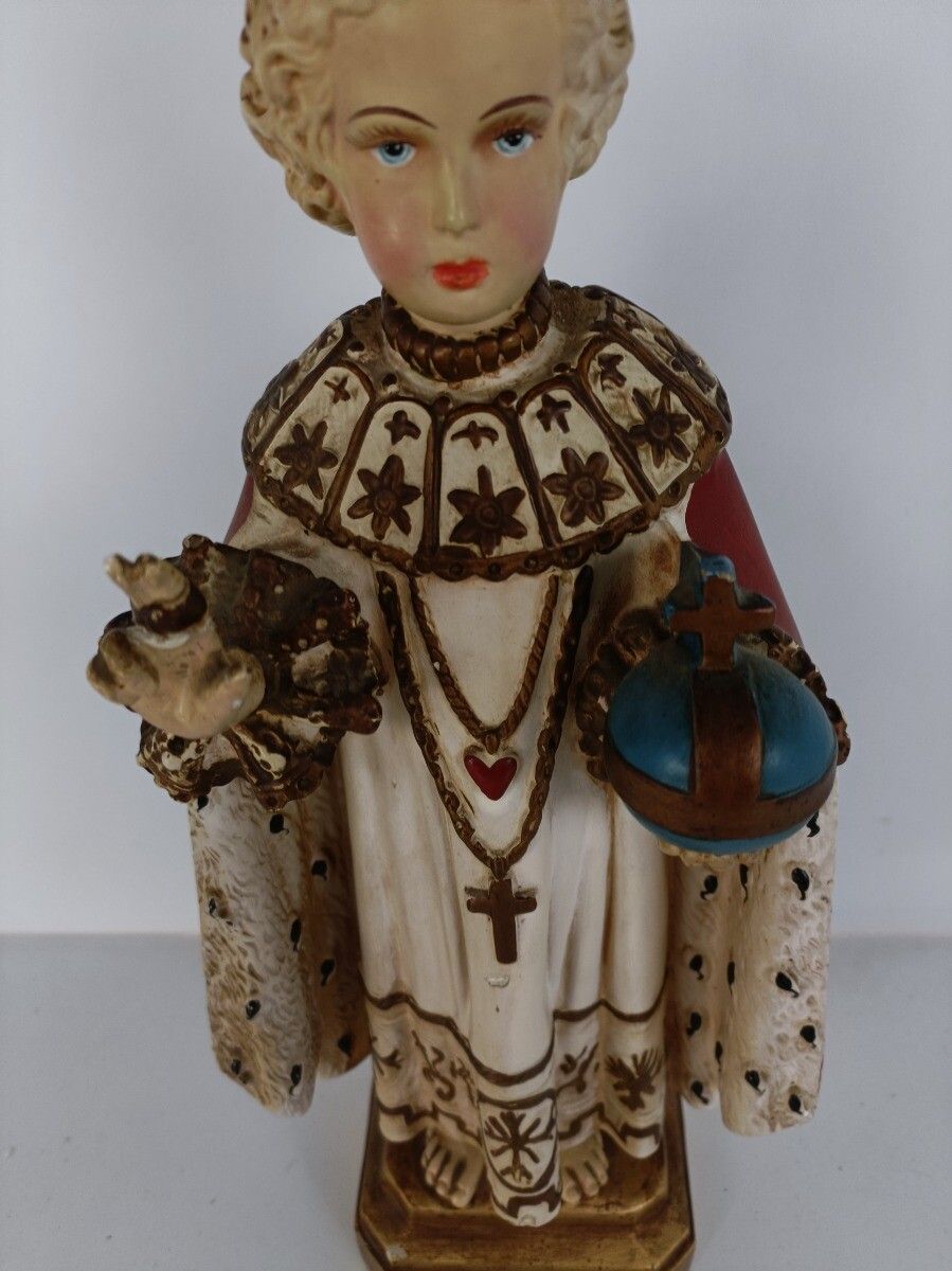 Statue Infant Of Prague Infant Jesus Santo Nino Plaster Collector 30s  Beautiful photo 291.0