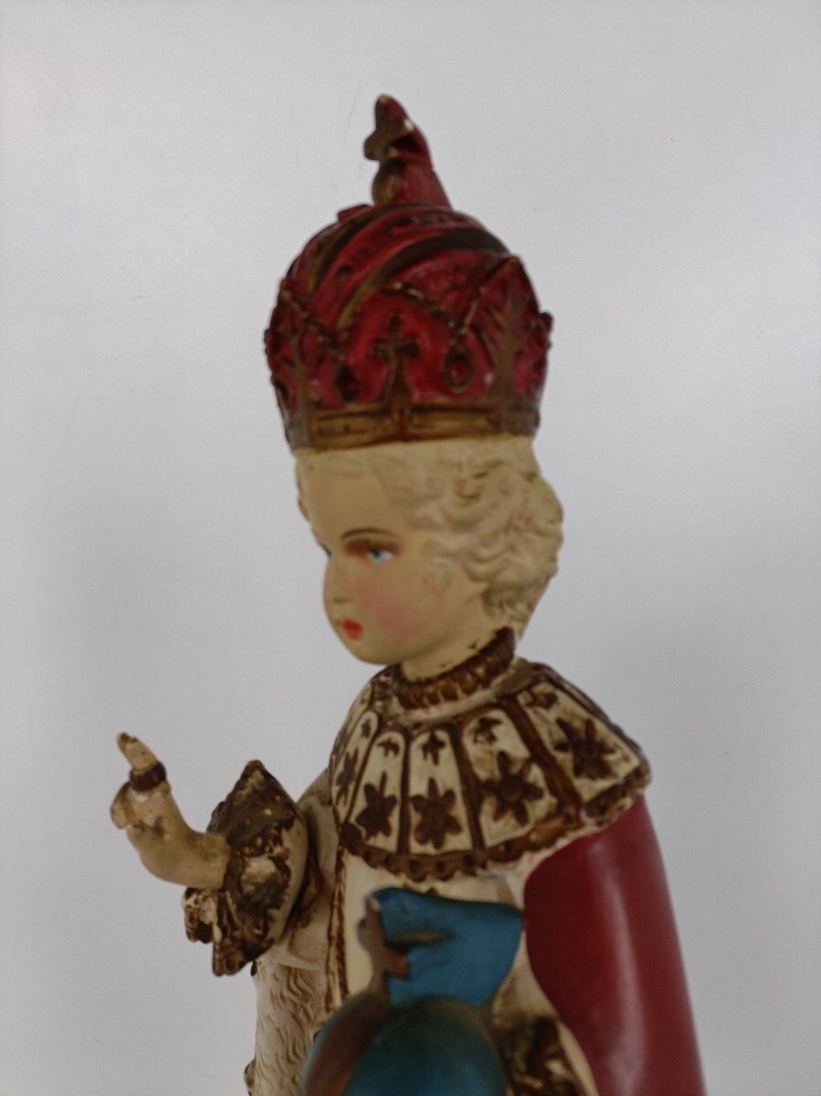 photo for sale Statue Infant Of Prague Infant Jesus Santo Nino Plaster Collector 30s  Beautiful