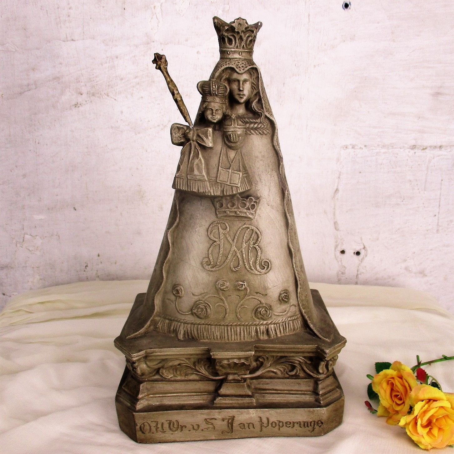 Statue Our Lady Of Poperinge Saint Jan Infant Child Plaster Collector  Htf 14.5"