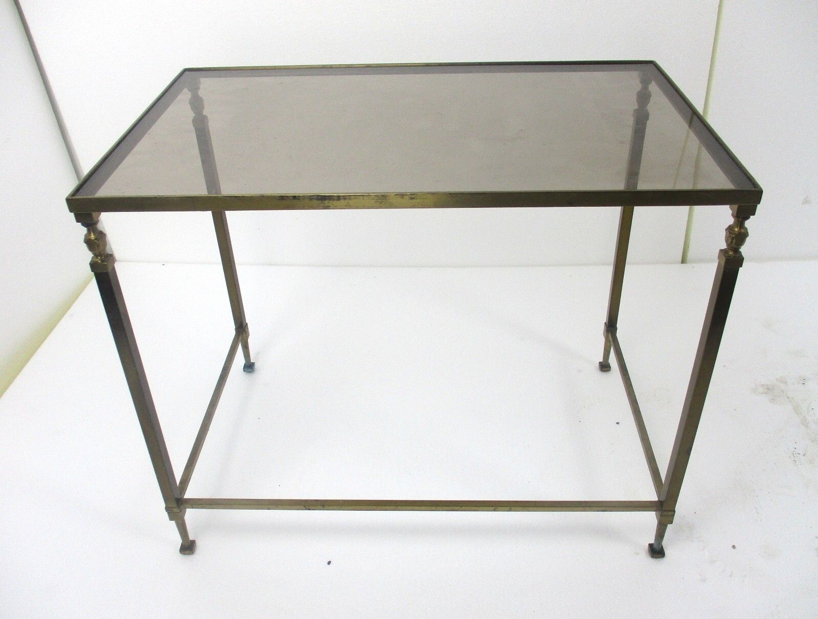 Vintage Modernist  Side Coffee Occasional Table Smoked Glass Top Brass photo furniture