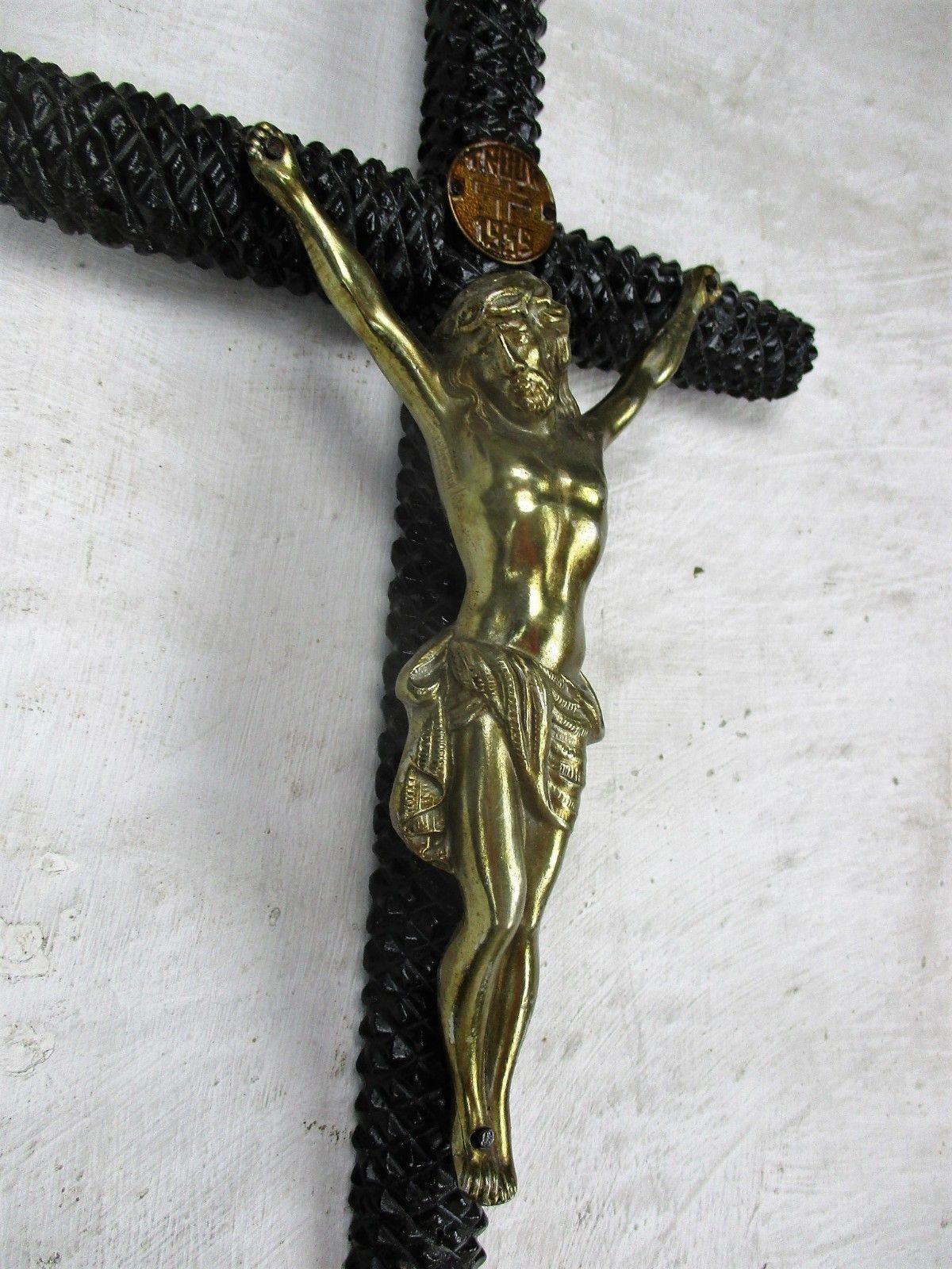 Tramp Trench Tramp Folk Art Hanging Hand Carved Wooden Crucifix Spelter 1939 photo Art