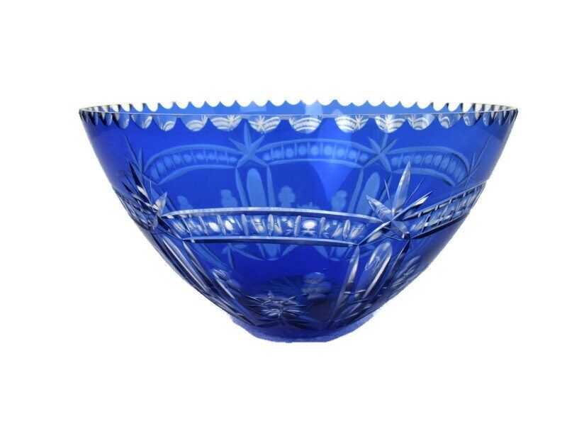 Crystal Cobalt Blue Clear To Cut Bowl Vase Centerpiece Dot Star Beautiful Vsl St