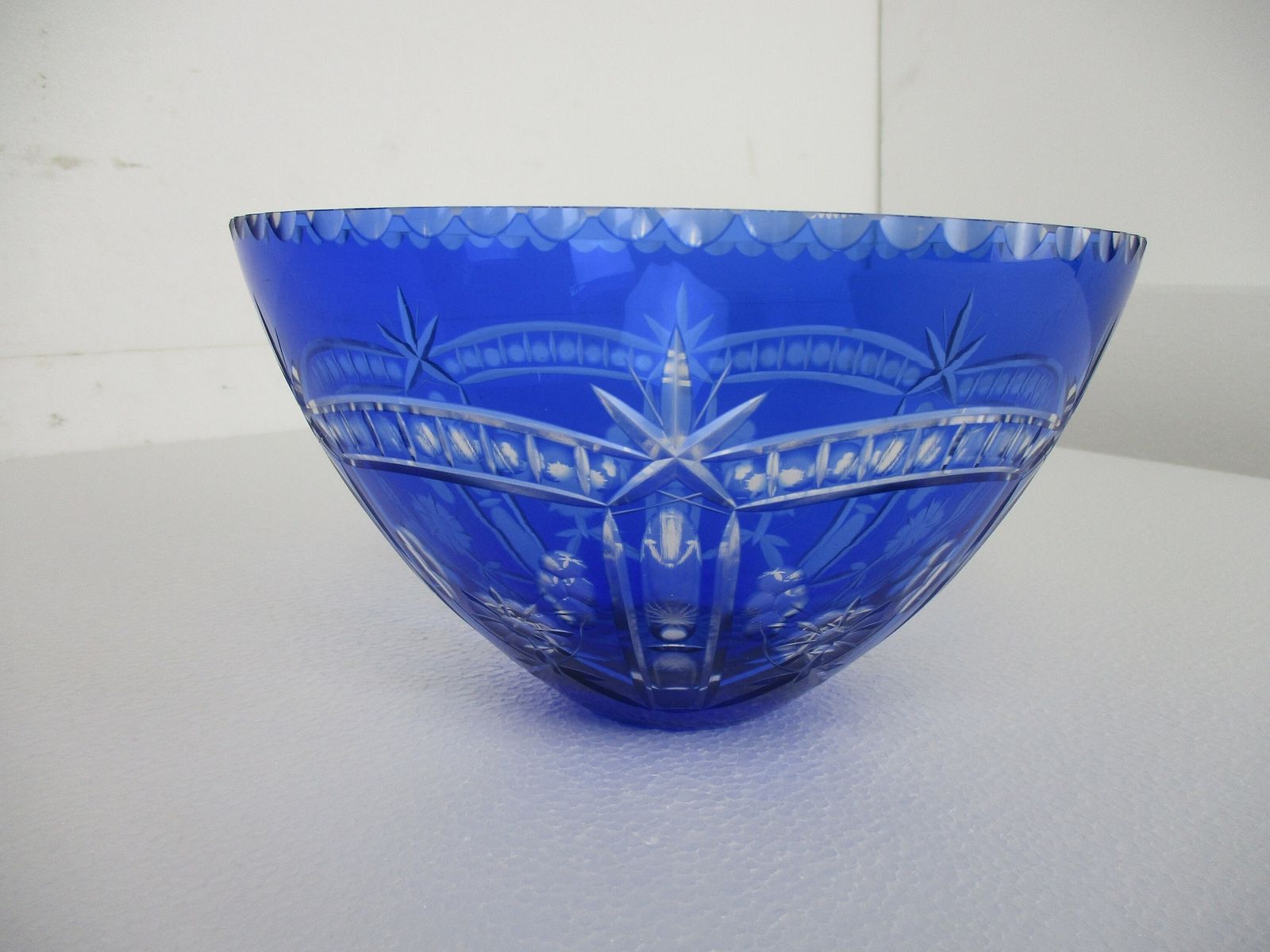 Crystal Cobalt Blue Clear To Cut Bowl Vase Centerpiece Dot Star Beautiful Vsl St photo for sale