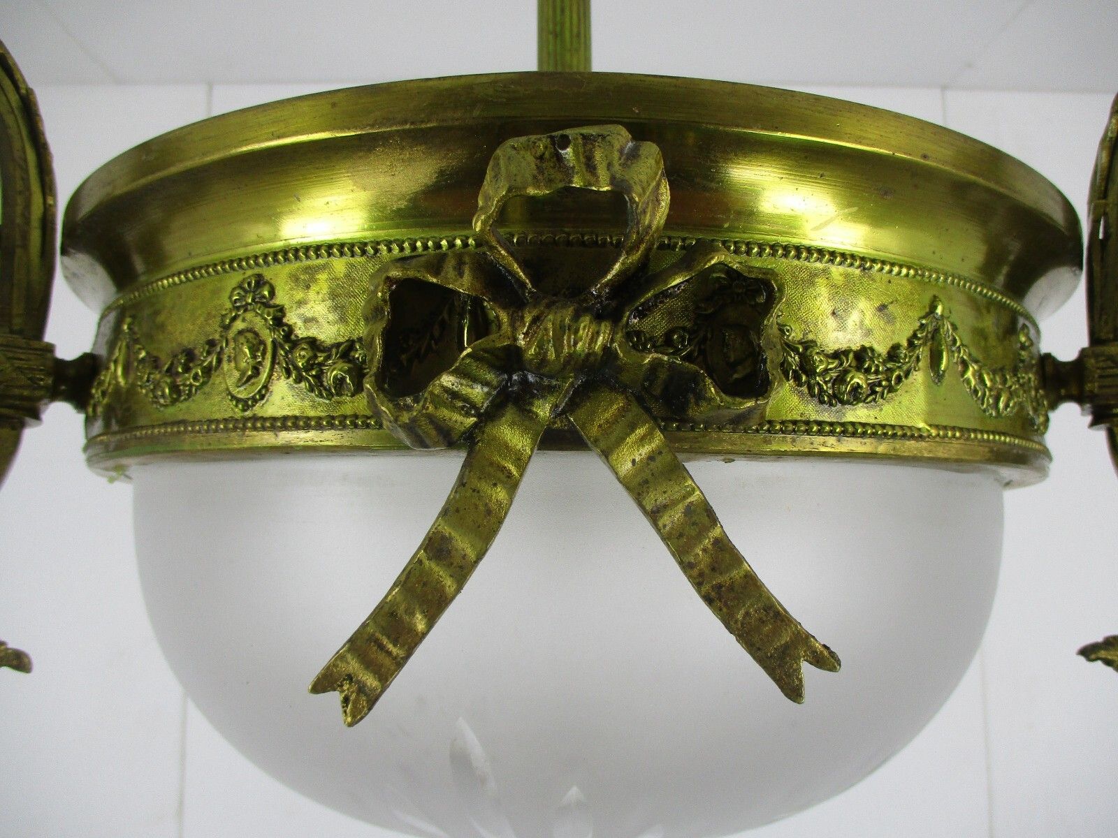 Art Nouveau Chandelier French Bronze Doré Etched Glass Ornate Gorgeous 4 Lights photo vinterior