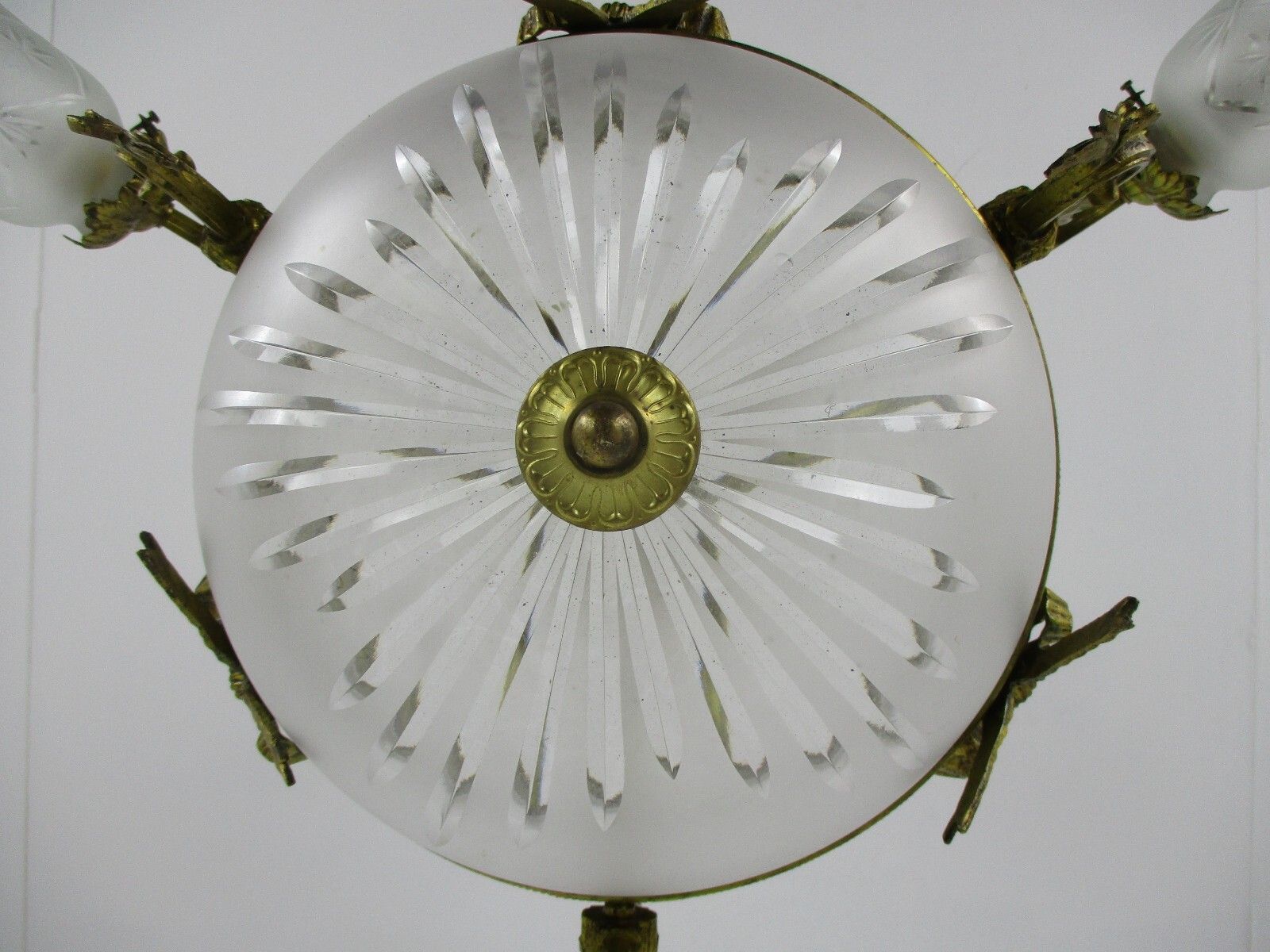 photo furniture Art Nouveau Chandelier French Bronze Doré Etched Glass Ornate Gorgeous 4 Lights