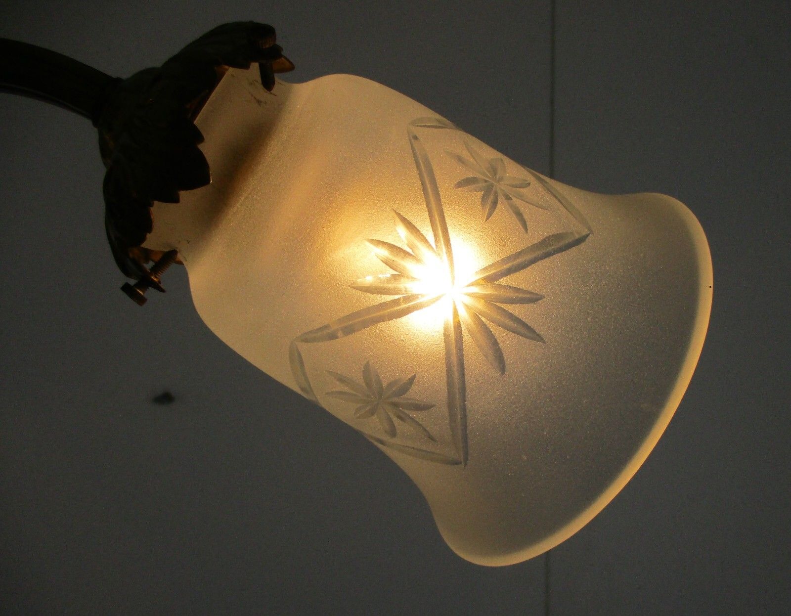 Lighting Art Nouveau Chandelier French Bronze Doré Etched Glass Ornate Gorgeous 4 Lights photo