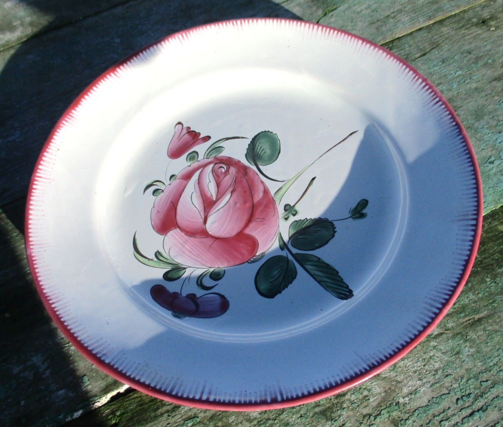 Antique Porcelain Plate  Strasbourg French Faience Luneville Rose