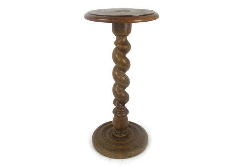 Large Hand Carved Wood Barley Twist Side Display Wine Table Pedestal Plant Stand
