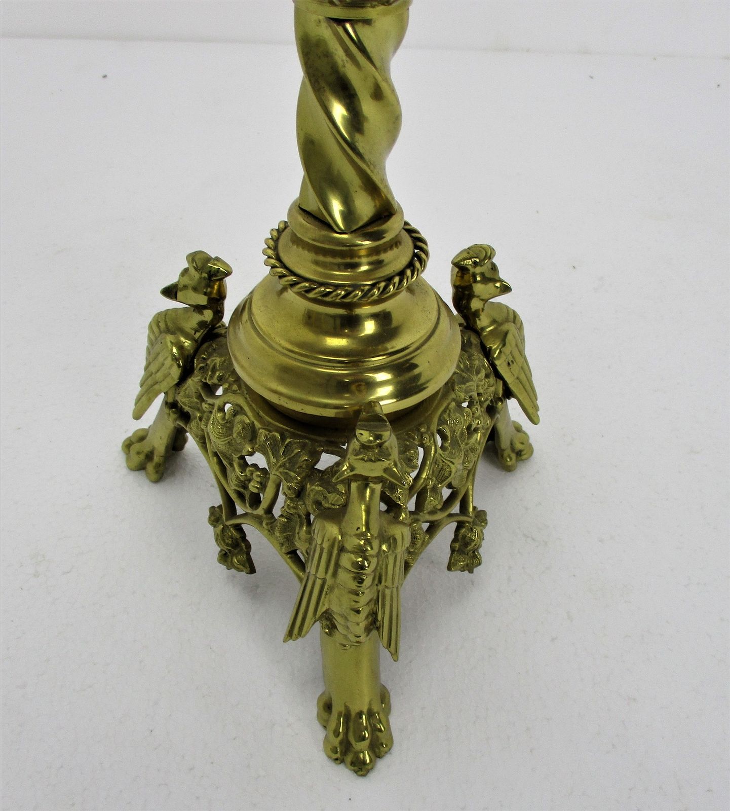 Gothic Large Candle Holder Candlestick Church Altar Brass Gargoyles Birds Dragon photo for sale
