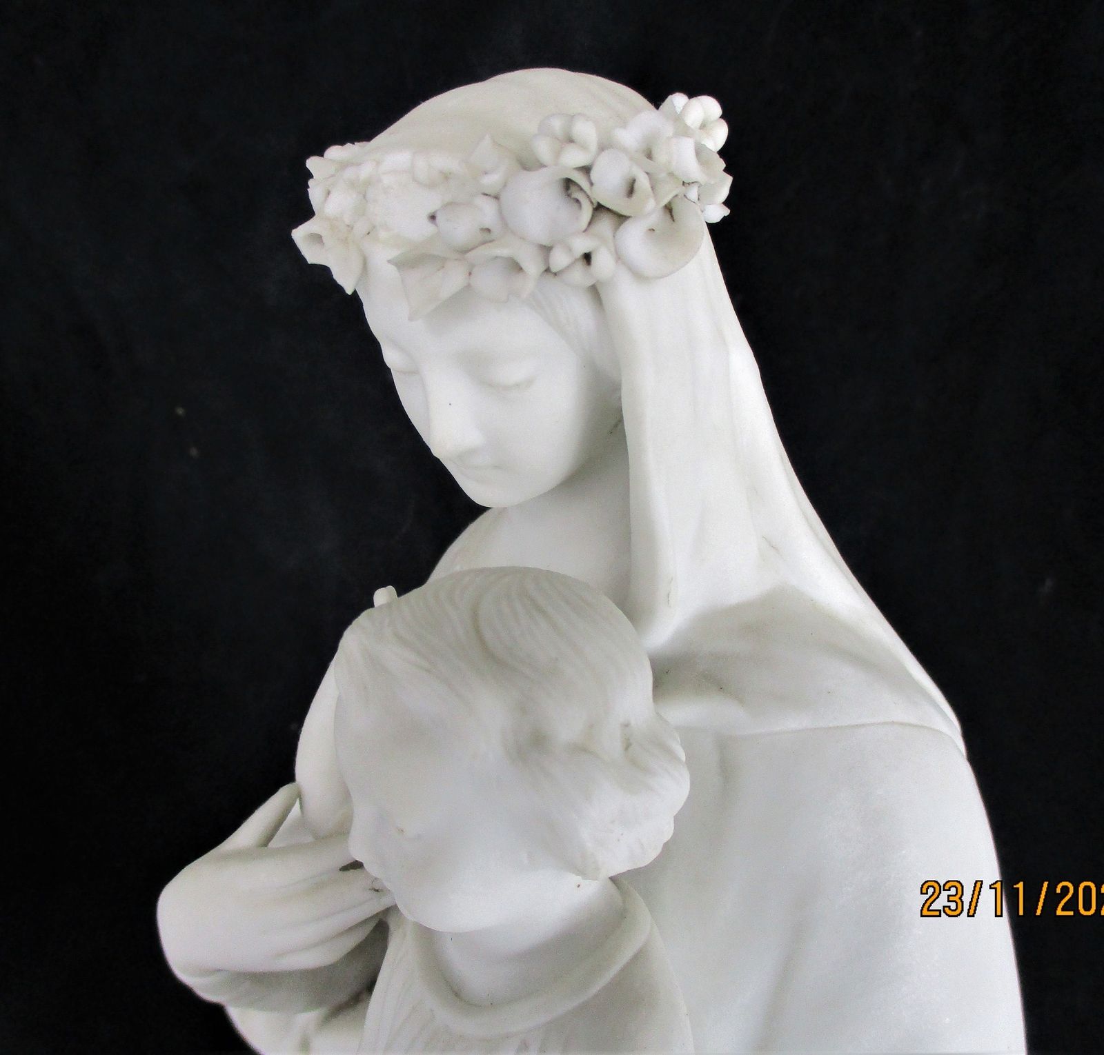 photo furniture Large French Antique 1900 Bisque Statue Virgin Mary Our Lady Infant Jesus Exquis