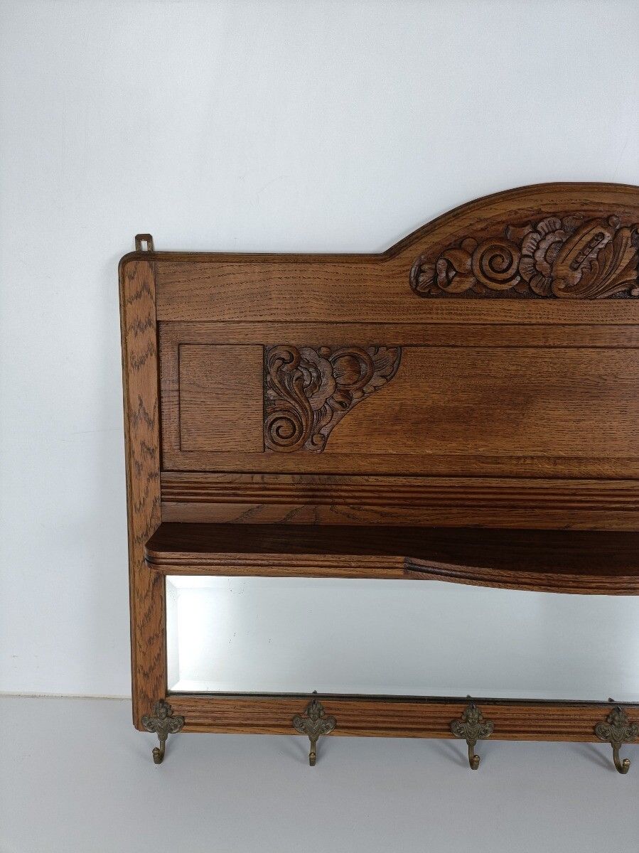 Stunning Art Deco Antique Large Coat Rack Hat Rack Clothing Hand Carved Wood Bev photo 526.0