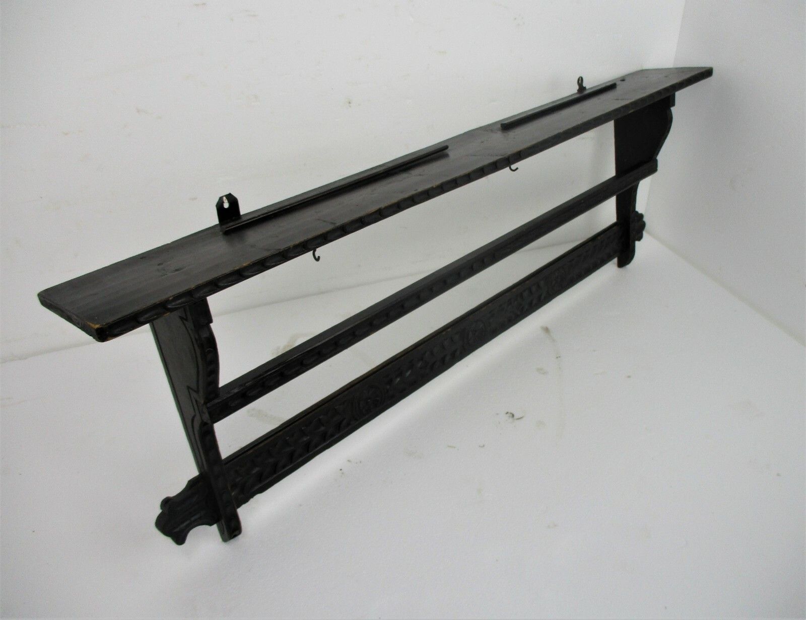 Xl Farm Barn Hand Carved Wood Ornate Coat Hat Rack Shelf Country Farmhouse photo vinterior