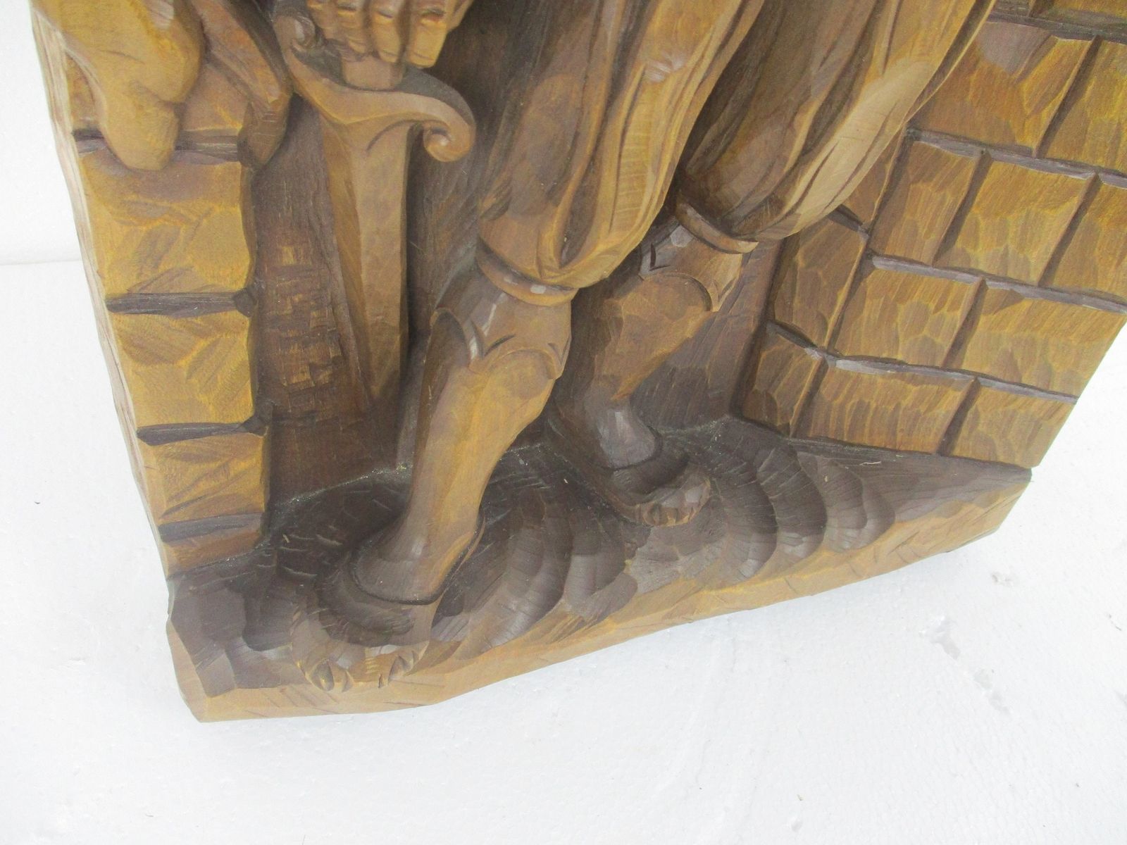 L Hand Carved Wooden High Relief Wall Plaque Hanging Lantern Bearer Sculpture photo 283.0