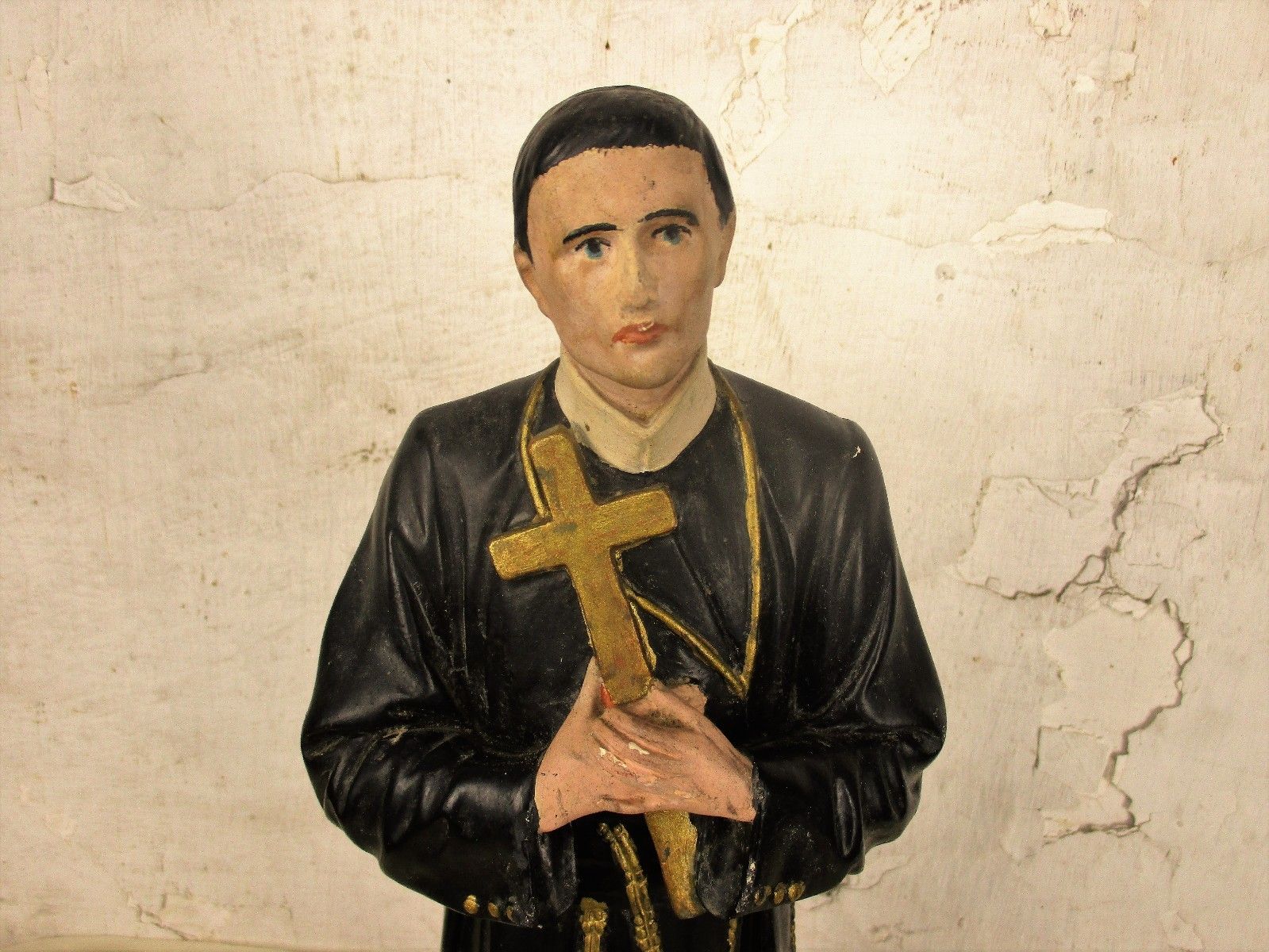 Antique Statue Saint Santo Gerard Santo Majella Dragon Plaster Priest Gothic Htf photo furniture