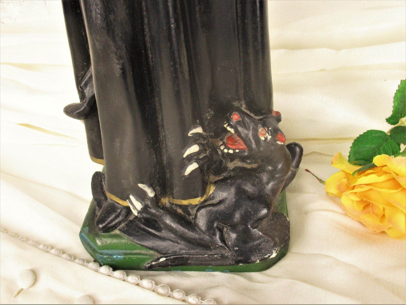 Antique Statue Saint Santo Gerard Santo Majella Dragon Plaster Priest Gothic Htf photo vinterior