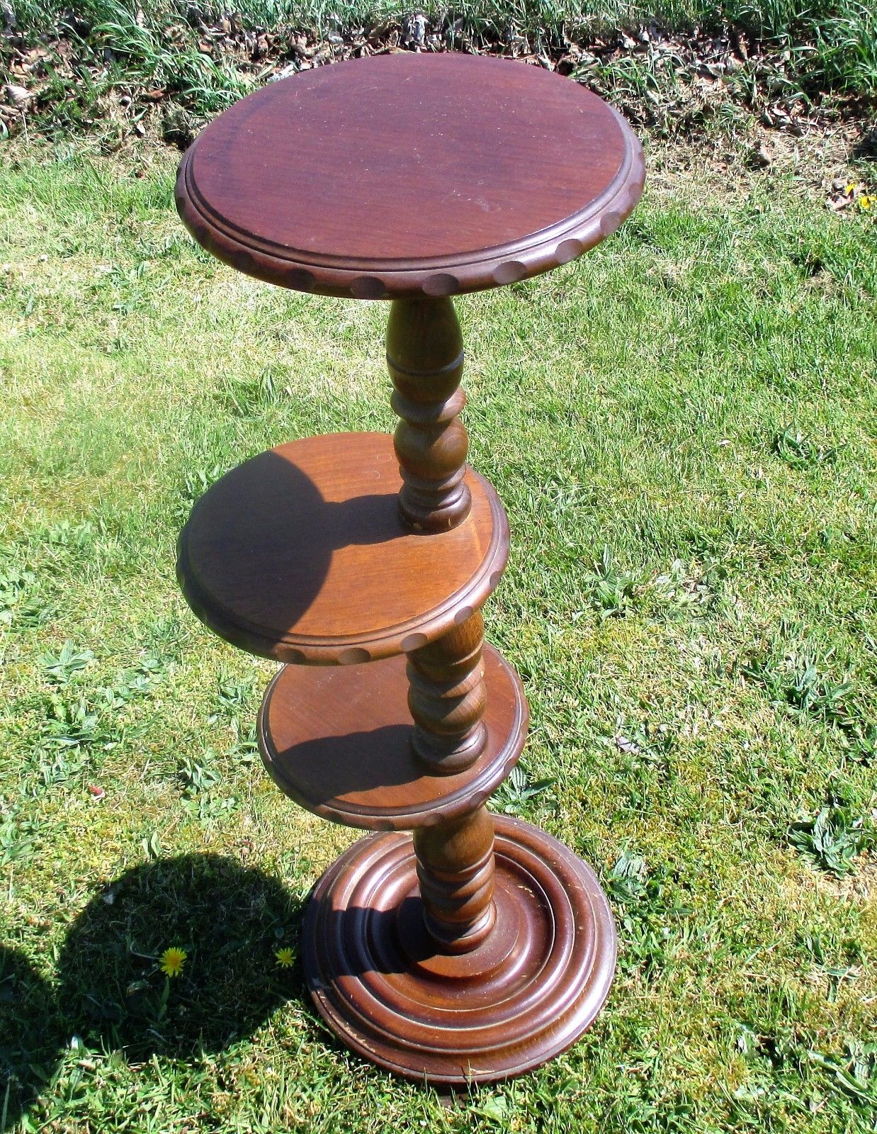 3 Tier Pedestal Table Plant Stand Carved Twisted Wood Beautiful 35.03" photo 178.0