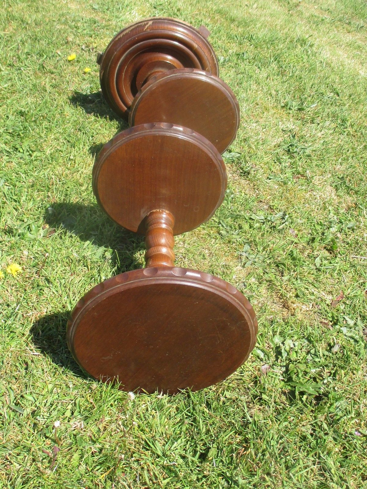 3 Tier Pedestal Table Plant Stand Carved Twisted Wood Beautiful 35.03" photo buy