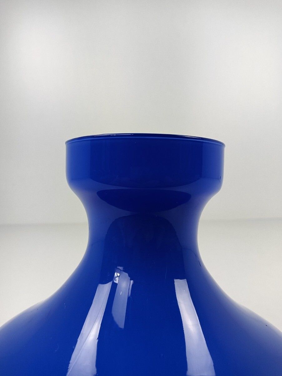Vintage  Blue Opaline Art Glass Italian Vase Nos Retro photo for sale