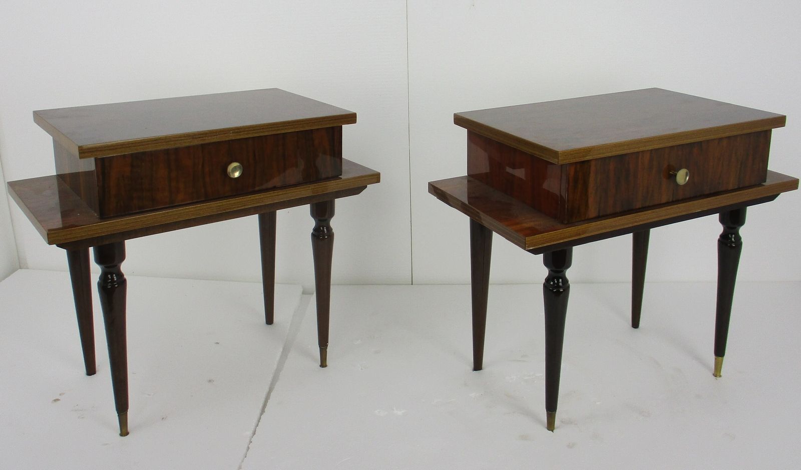 Pair Couple Vintage Night Stands End Tables Mid Century Modern Lackered Wood Pop photo furniture