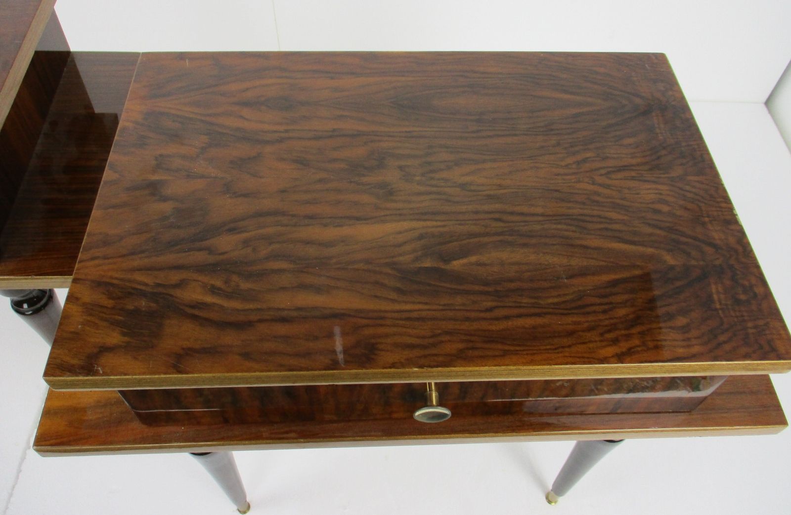 Pair Couple Vintage Night Stands End Tables Mid Century Modern Lackered Wood Pop photo Furniture