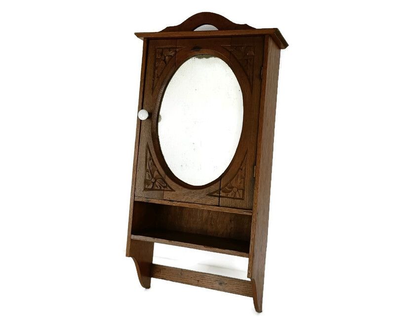 Art Deco Kitchen Apothecary Medicine Bathroom Cabinet Oval Mirror