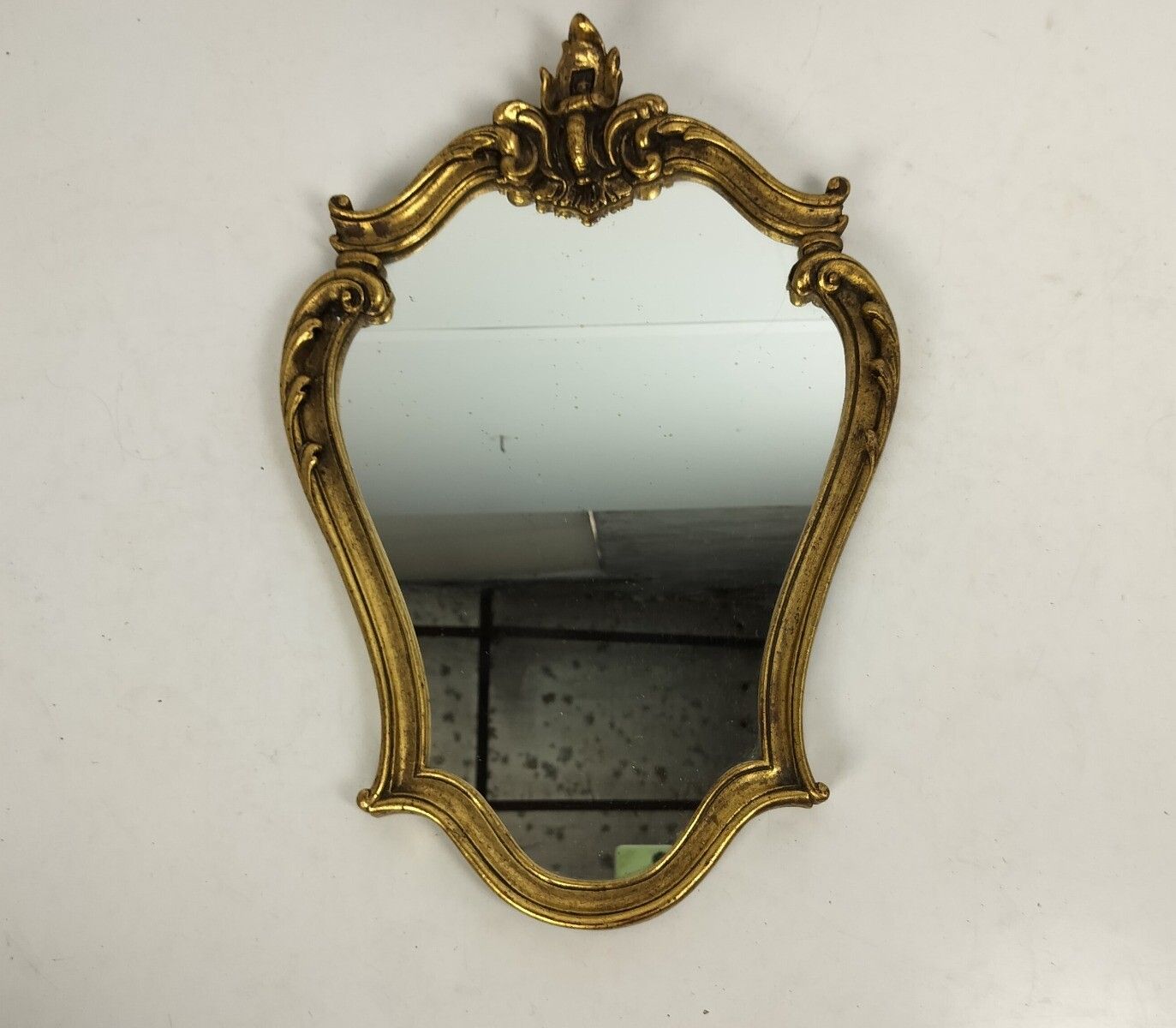 Ornate Wall Mounted Console Mirror Hollywood Regency Gold Gilded Resin Vintage photo furniture