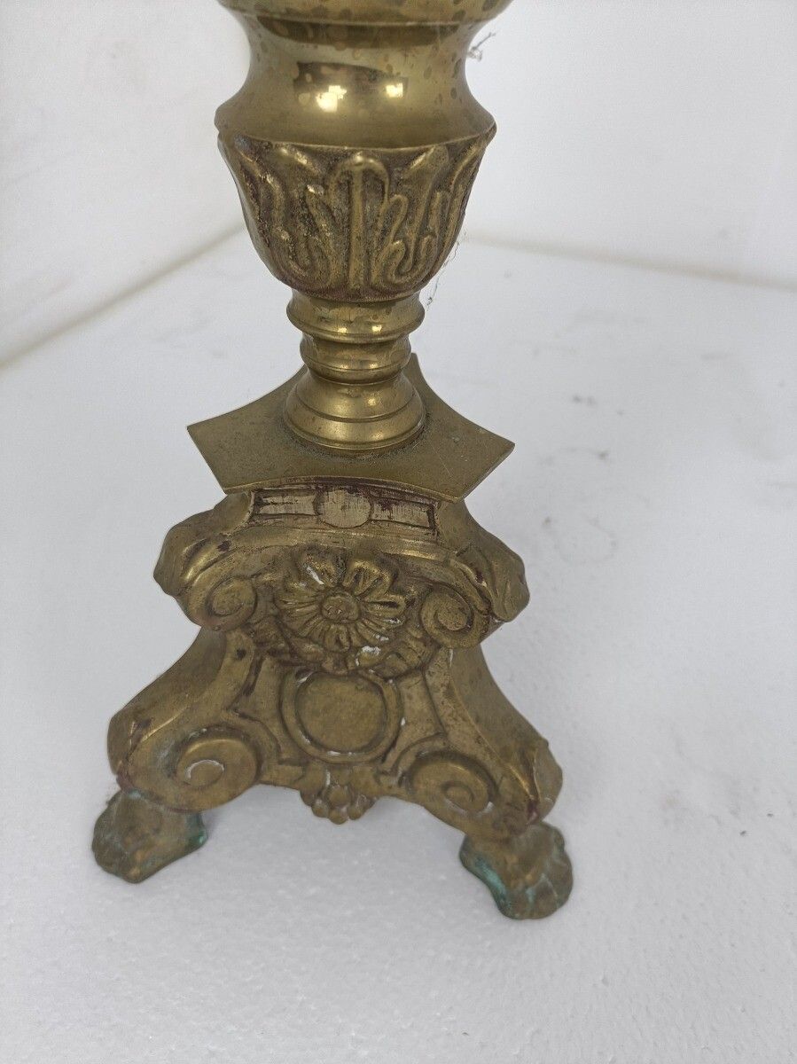 Antique Candle Holder Candle Stick Church  Chapel Altar Monastery Brass Gothic L photo 323.0