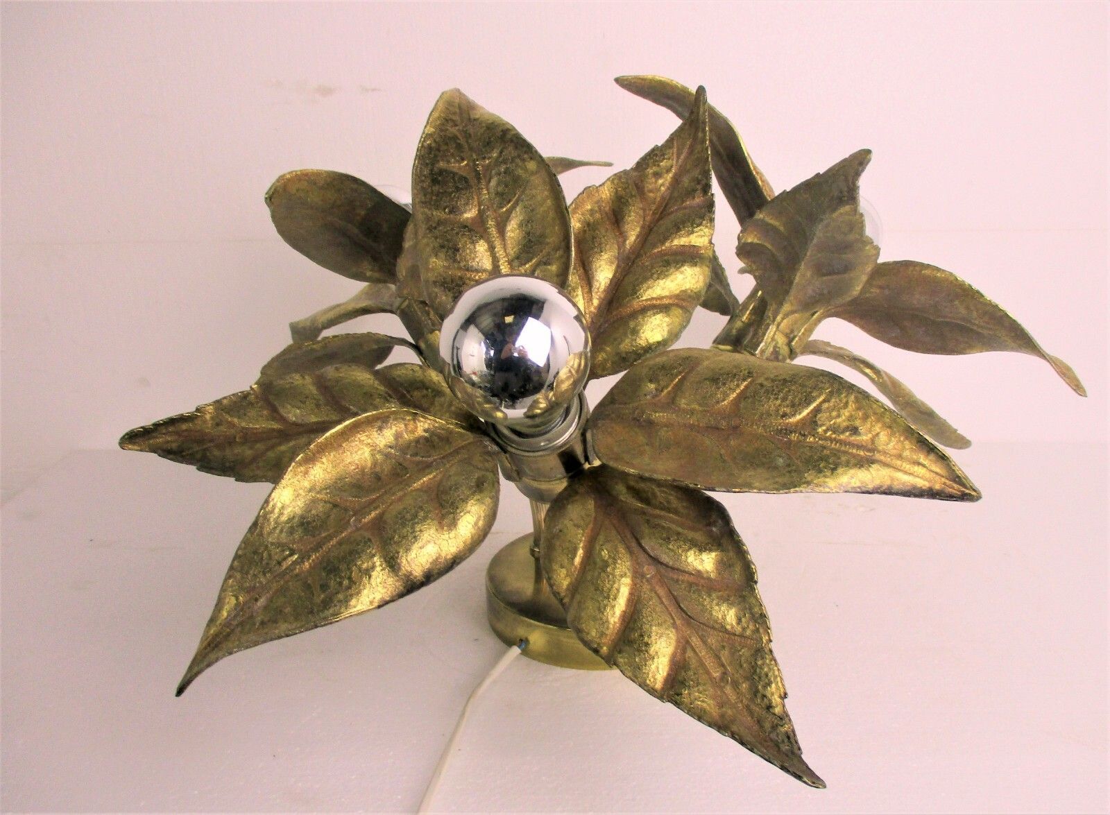 Willy Daro Design Wall Ceiling Sconce Light Modernist  Gold Leafs Plafonnière photo for sale