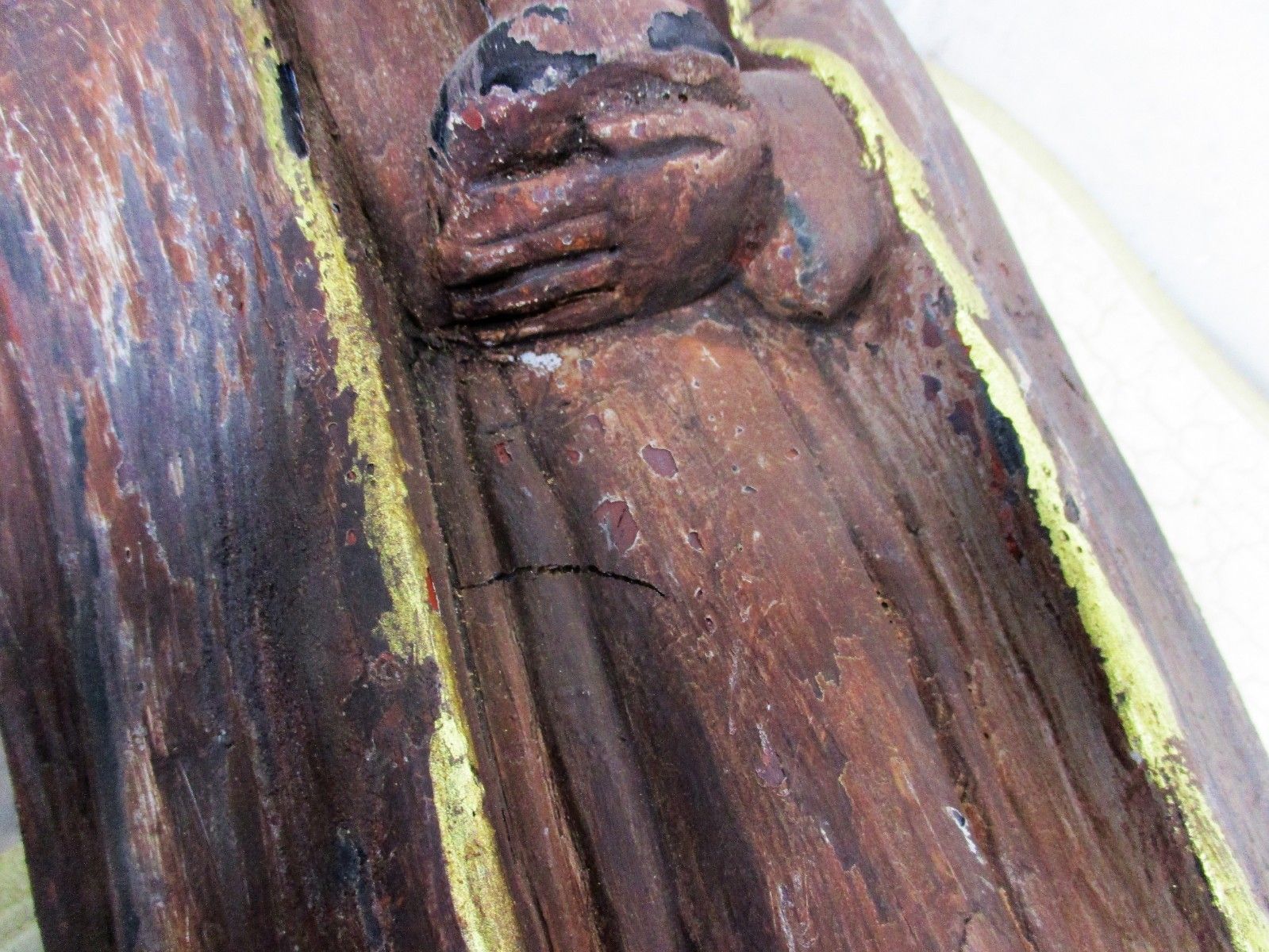 photo furniture Large Hand Carved Wooden Statue  Nun Saint Holding Chalice Gold Touches Folk Art