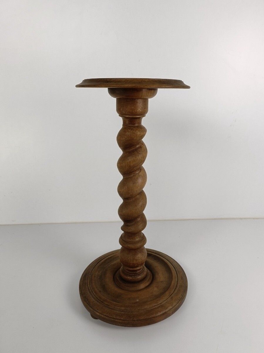 Hand Carved Wood Barley Twist Pedestal Display Side Table Plant Stand Barn Count photo for sale