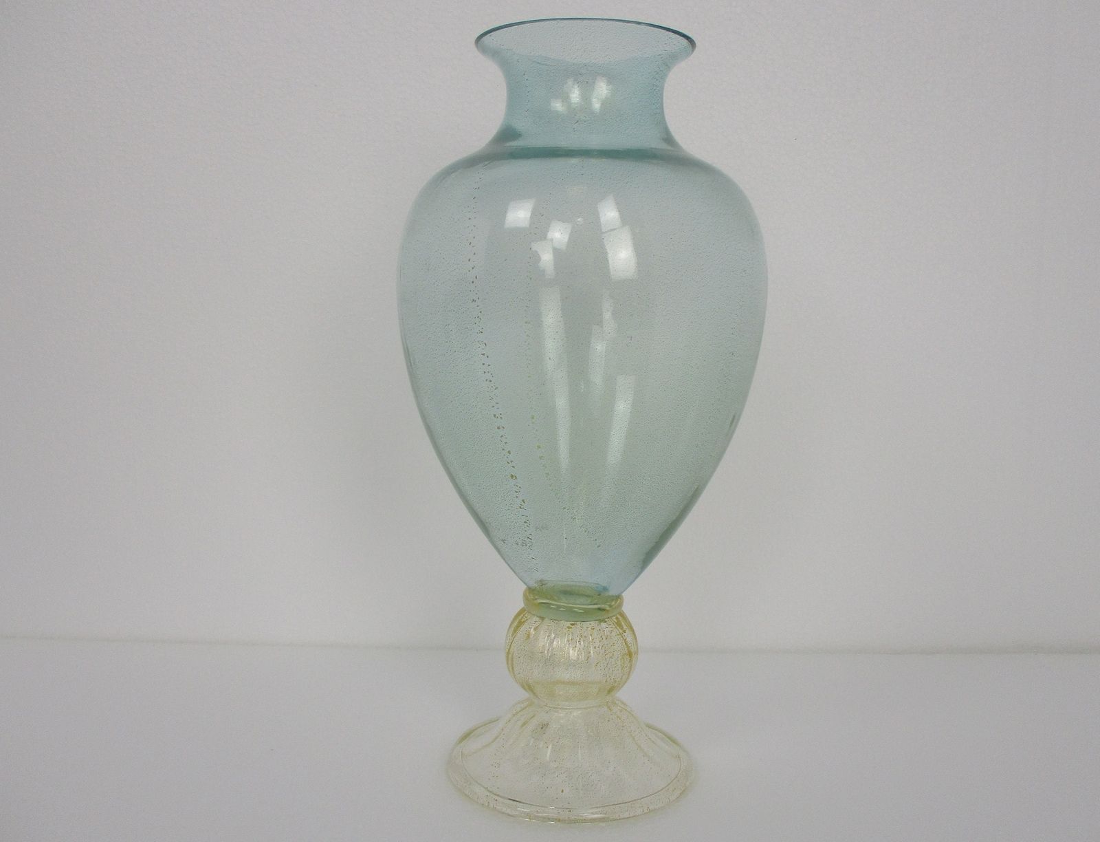 Linea Padovan Marked Vintage Venice  Art Glass Italian Murano Vase Blue Gold