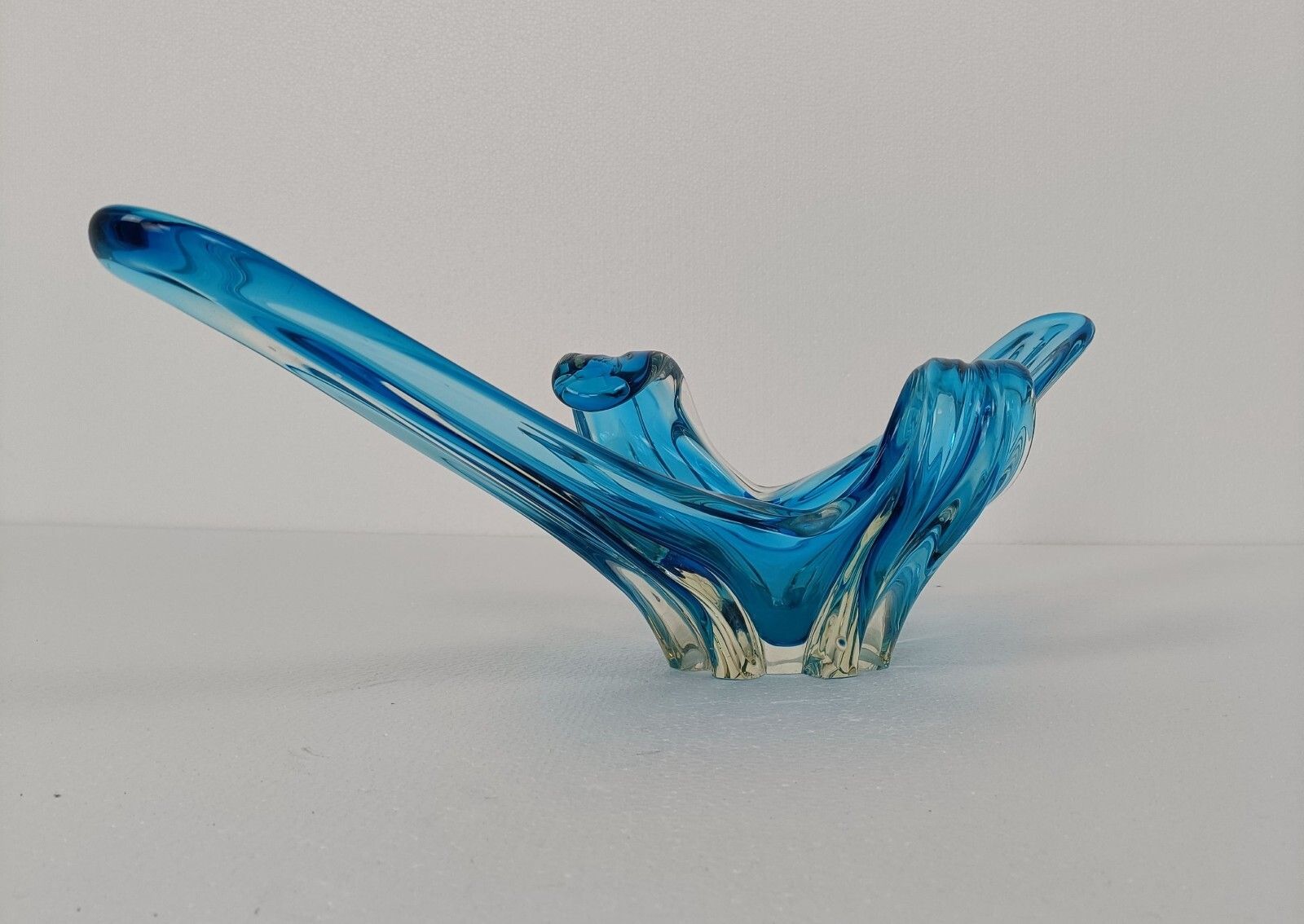 Italian Blue Clear Bowl Dish Centerpiece Murano Seguso Art Glass Stunning Wow photo for sale
