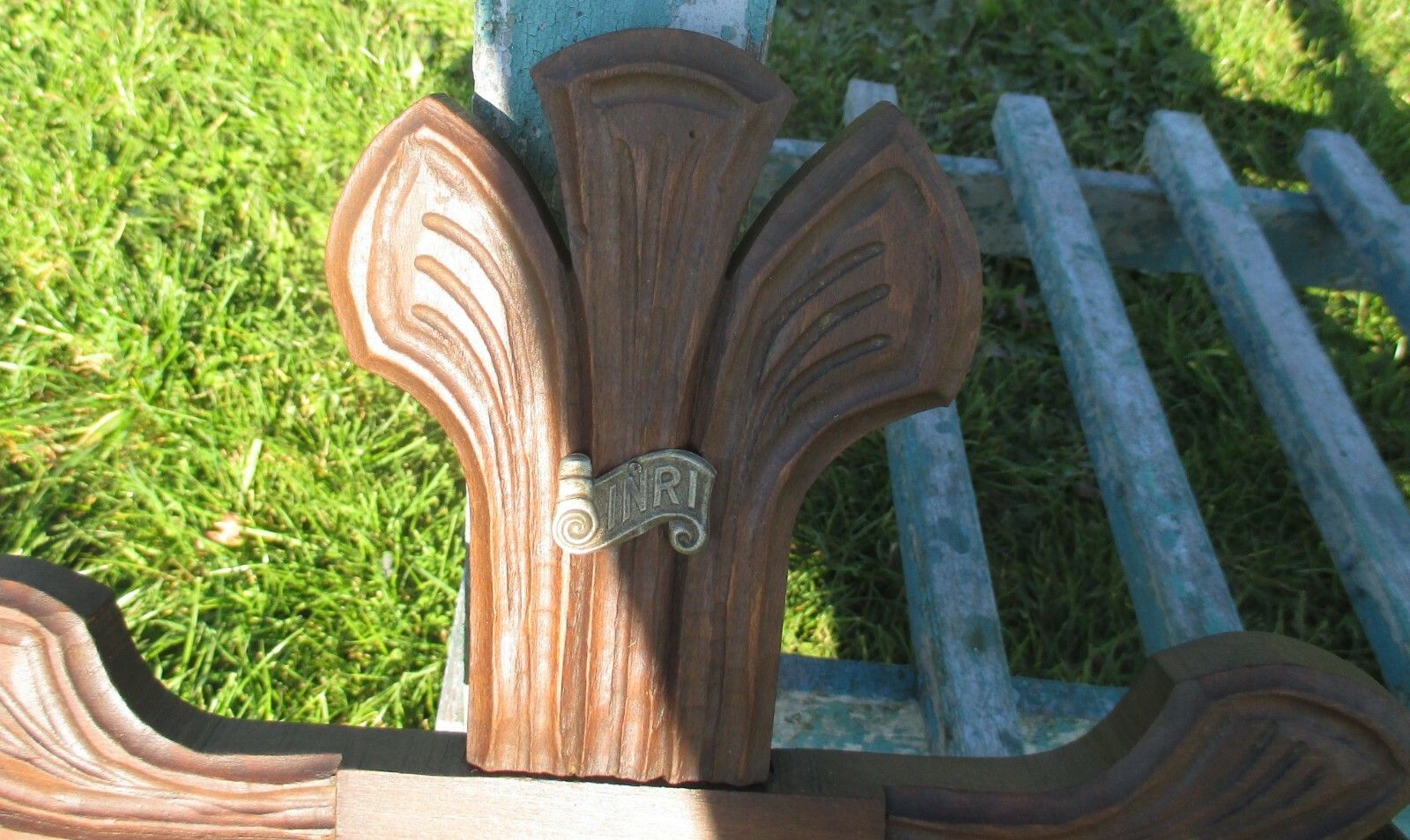 French Large Hand Carved Wood Hanging Crucifix  Jesus Christ Fleur De Lis 24 " photo 175.0