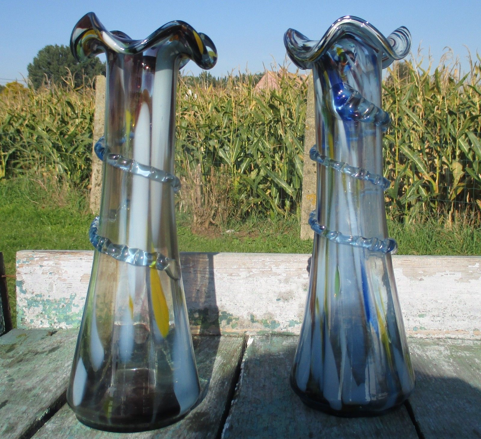 Couple Of  Vases Legras Touches Of Color Design France French Swirled Edge