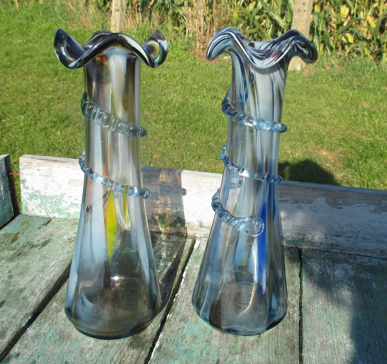 Couple Of  Vases Legras Touches Of Color Design France French Swirled Edge photo for sale