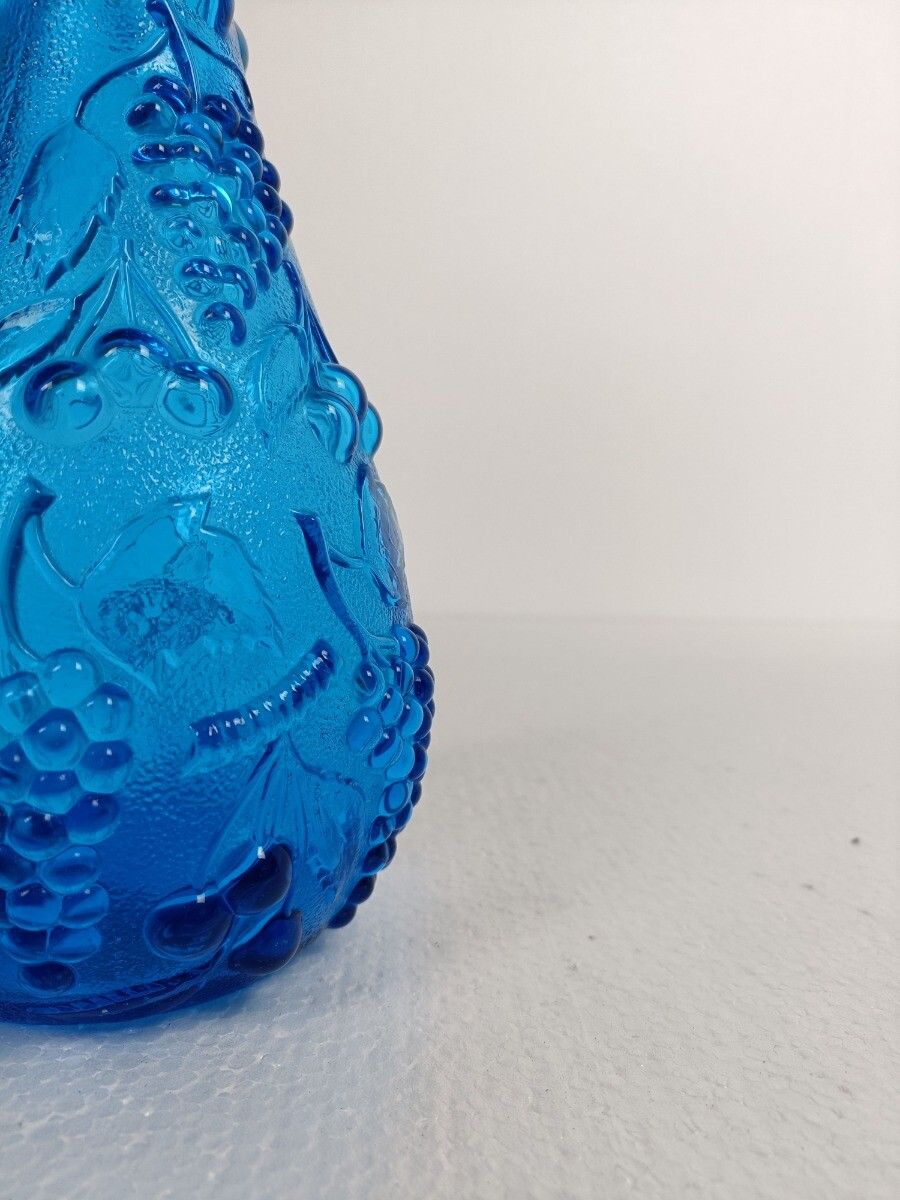 Art Bubbled Glass  Blue  Empoli  Bottle Italian Grapes Rare Color Collector Pop photo buy