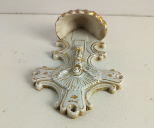Sweet Antique Holy Water Font Bisque Porcelain Crucifixion Wall Hanging Christia photo buy