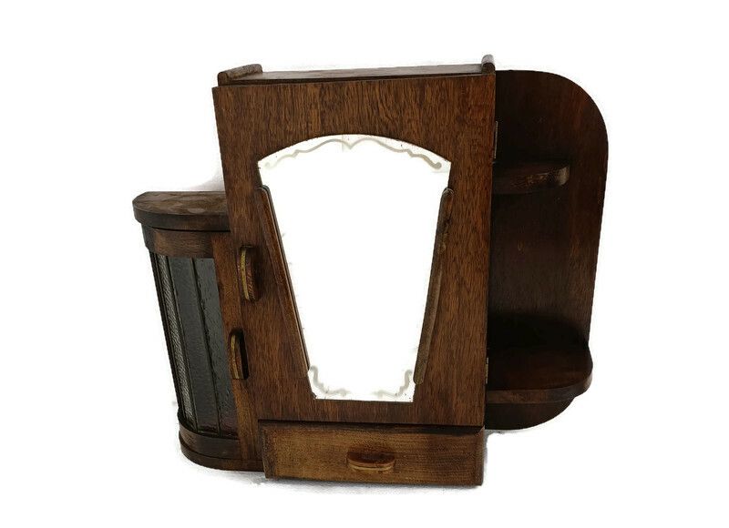 Art Deco Medicine Apothecary Pharmacy Kitchen Bubbled Glass  Carved Wood Wow