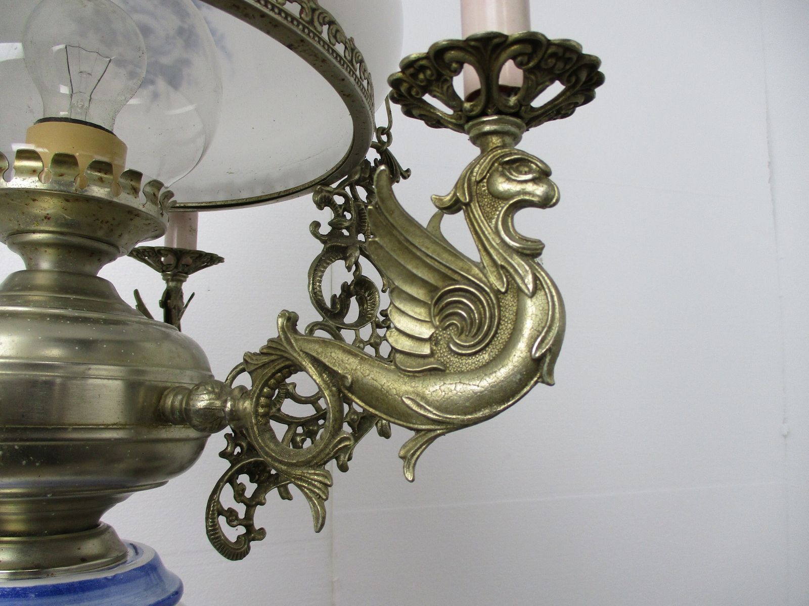 Gothic Dragons Delft Blue White Porcelain Chandelier Lampe Belge Wow 4 photo buy