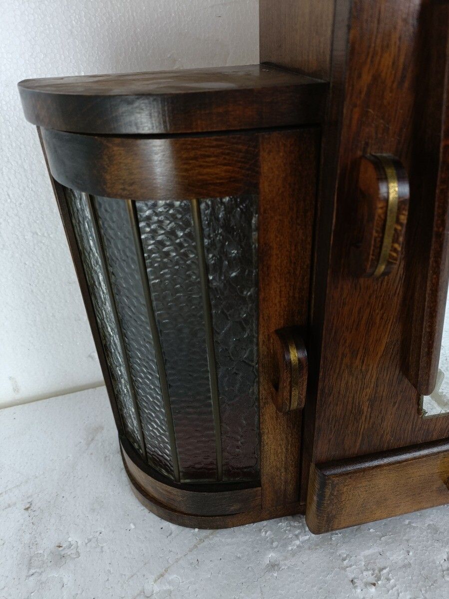 Art Deco Medicine Apothecary Pharmacy Kitchen Bubbled Glass  Carved Wood Wow photo 526.0