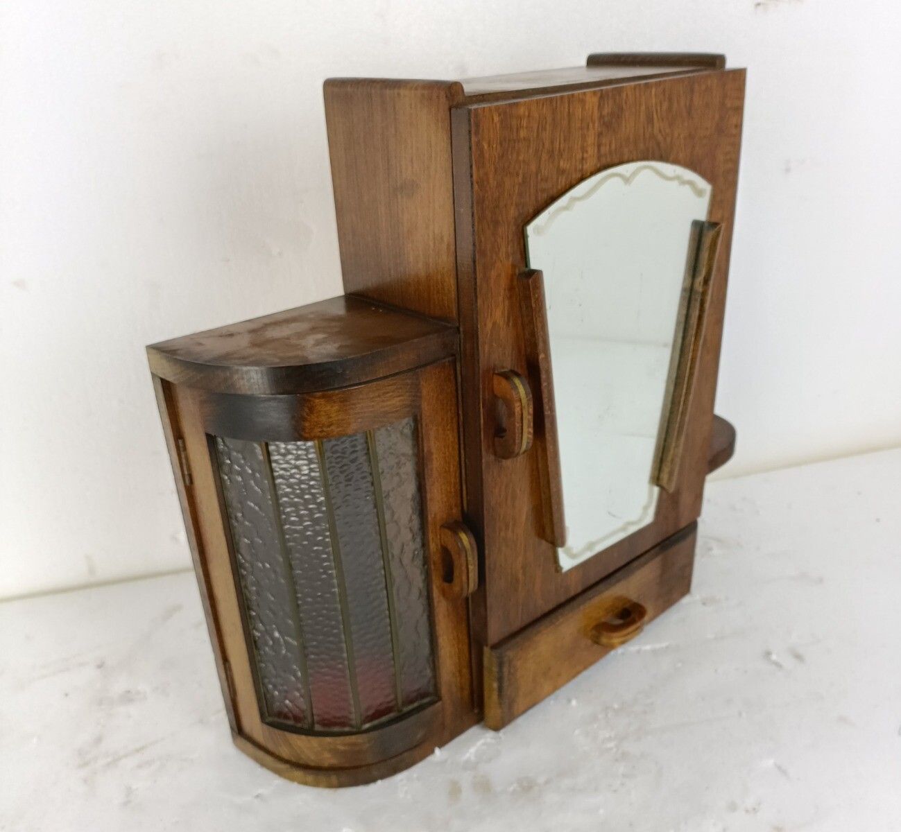 Art Deco Medicine Apothecary Pharmacy Kitchen Bubbled Glass  Carved Wood Wow photo vinterior