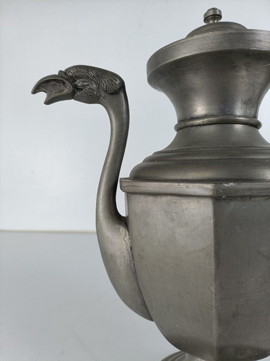 Antique Art Nouveau Spelter Gothic Ewer Pitcher Dragon Wooden Handle photo Home Decor