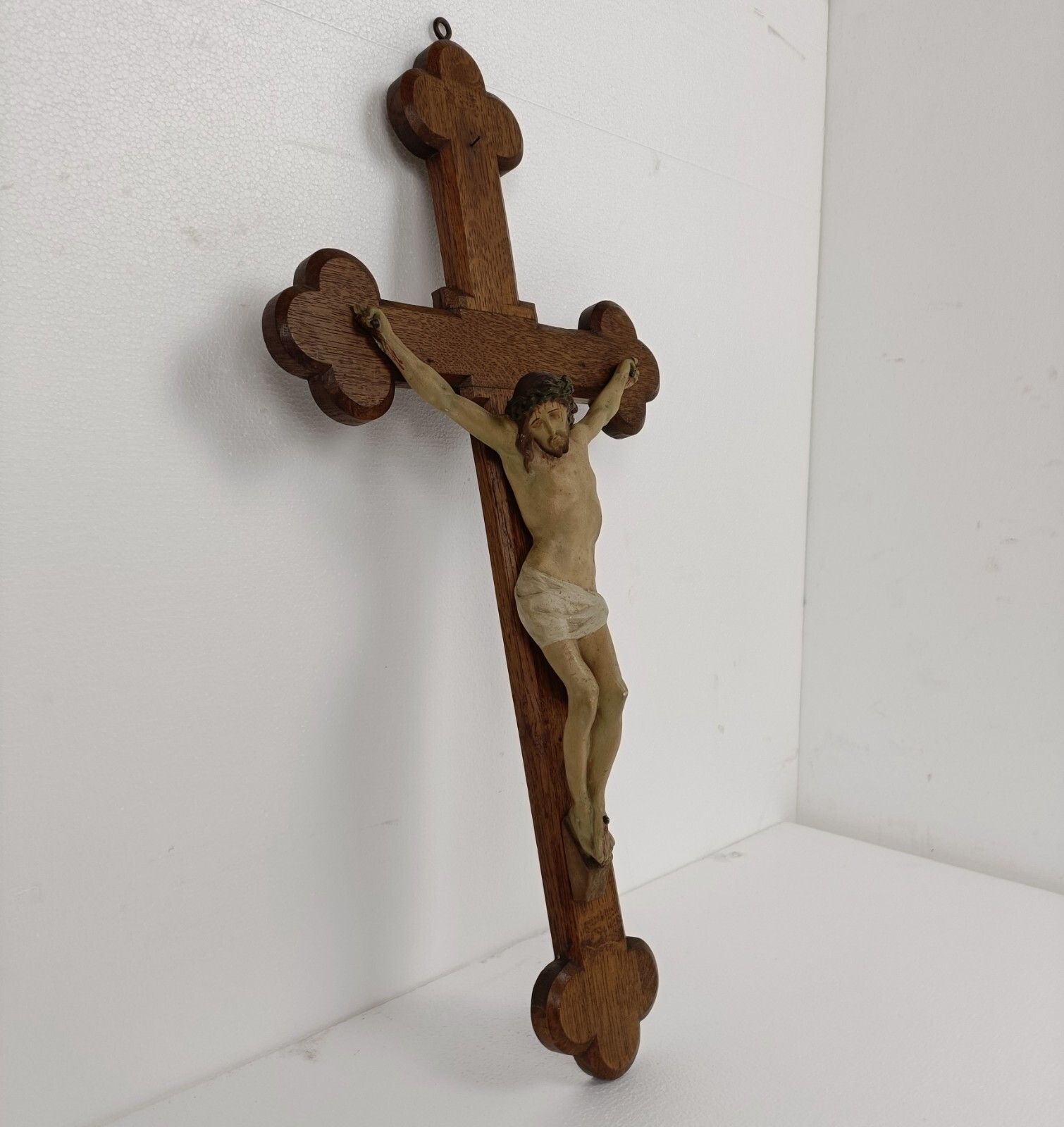 Xl Wood Hanging Church Crucifix Plaster Dramatic  Corpus Piece Of Art French photo furniture