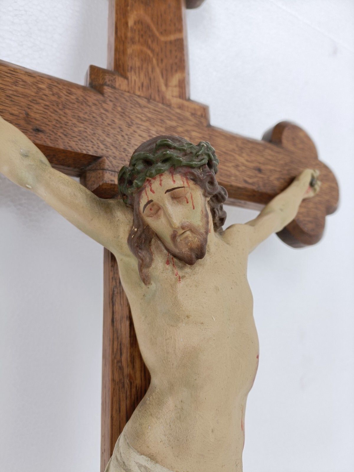 Xl Wood Hanging Church Crucifix Plaster Dramatic  Corpus Piece Of Art French photo buy