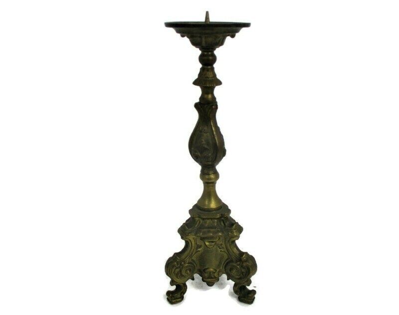 Antique Candle Holder Candle Stick Church  Chapel Altar Monastery Brass Gothic L