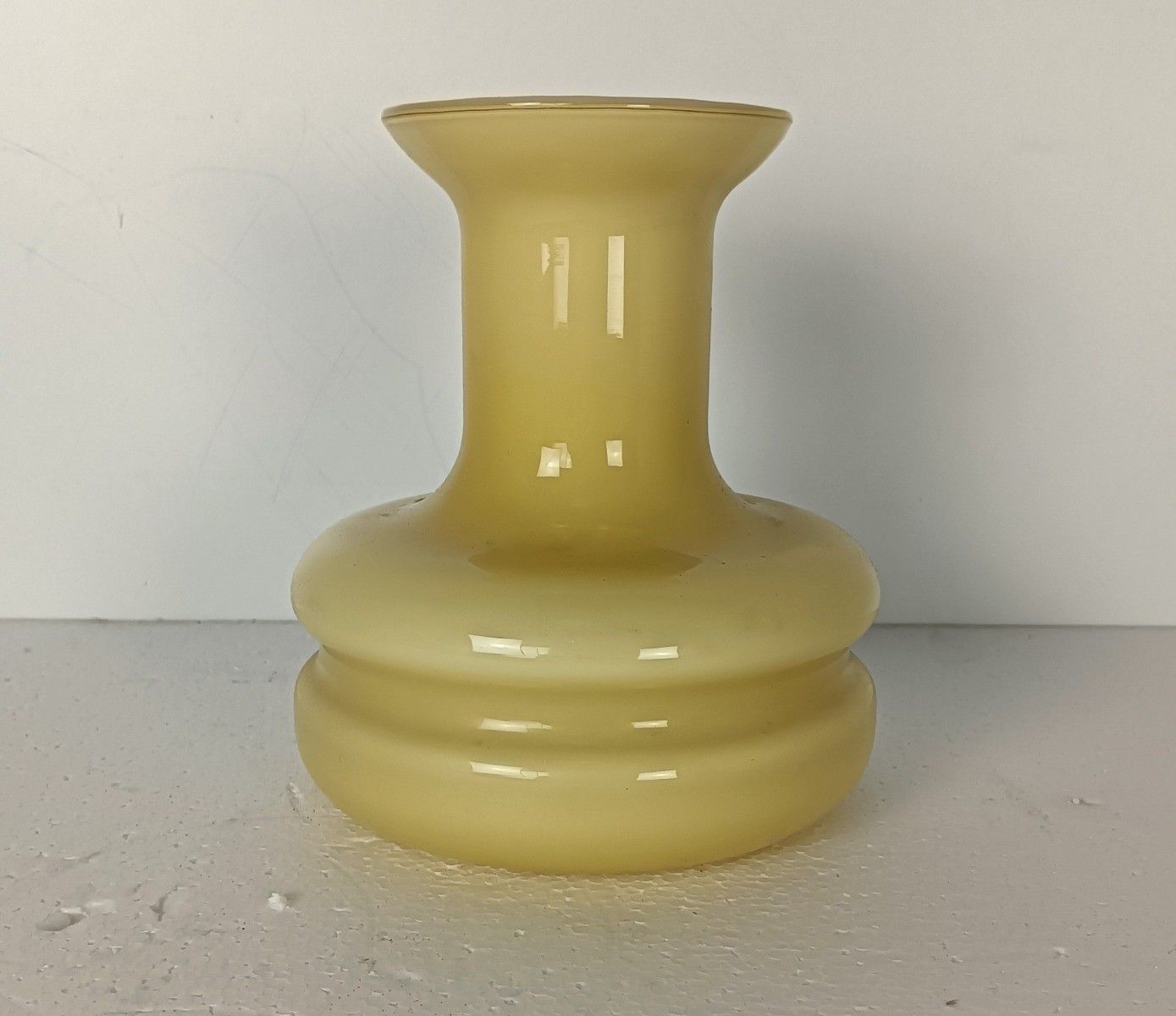 Yellow Vintage Cased Opaline Glass Vase Chanteclair Art Glass Hooped Belgium photo for sale