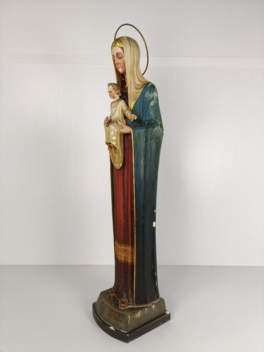 Large Statue Madonna With Infant Church Plaster Mater Amabilis Antique Neo Gothi photo 1051.0
