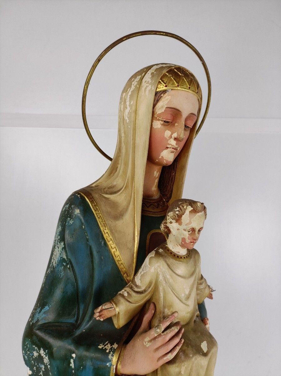 photo furniture Large Statue Madonna With Infant Church Plaster Mater Amabilis Antique Neo Gothi
