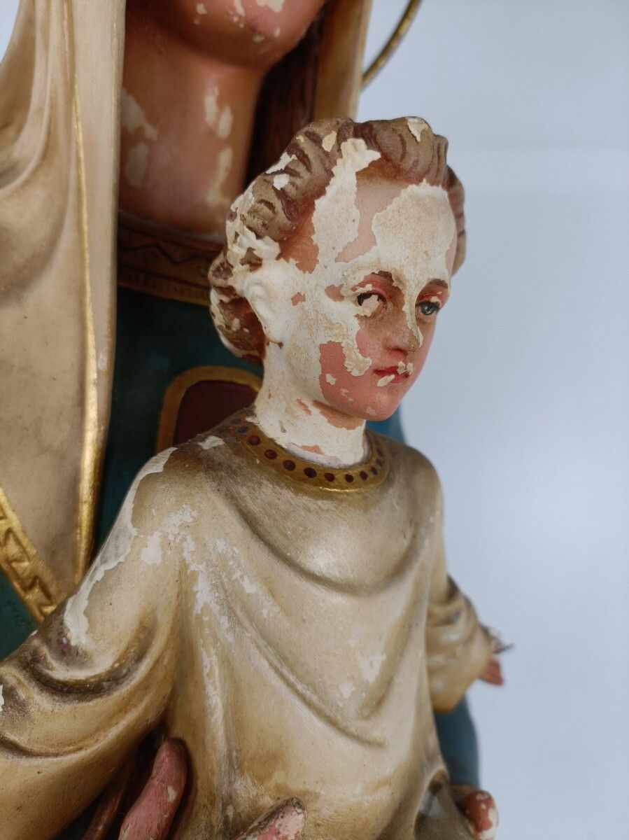 Art Large Statue Madonna With Infant Church Plaster Mater Amabilis Antique Neo Gothi photo