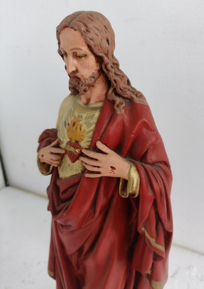 Statue Jesus Christ Savior Sacred Heart Holy Heart Plaster Antique Neo Gothic Ha photo for sale